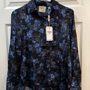 Elie Tahari Black and Blue Floral Shirt